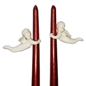 TREASURED Times 2 Piece Porcelain Bisque Angel Candle Climber Matte White Finish